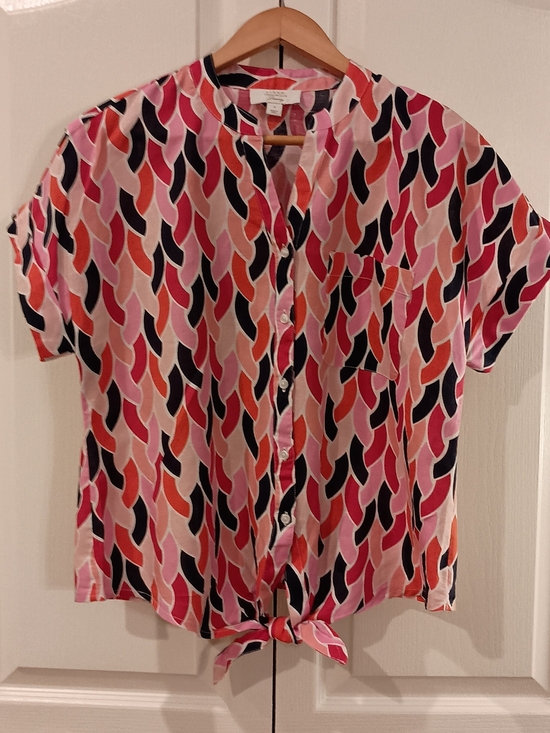 Charter Club Tops - Charter Club Pink Multi Wave-Print Tie-Front Button Shirt